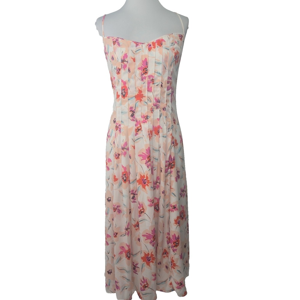 Banana Republic Size‎ 12 White Floral Chiffon Spaghetti Strap Flowy Summer Dress
